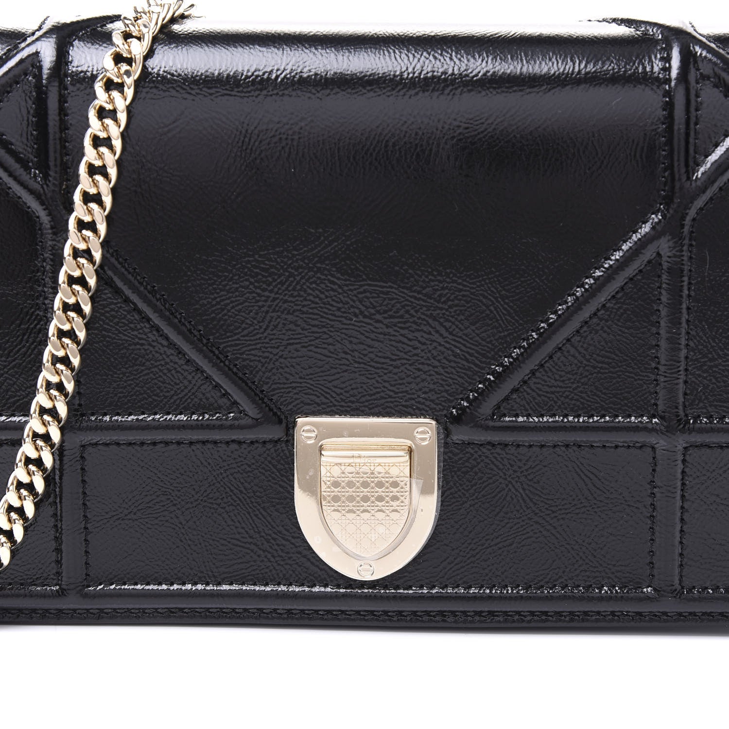 Christian Dior Patent Diorama Wallet on Chain Pouch Black 9 of 9