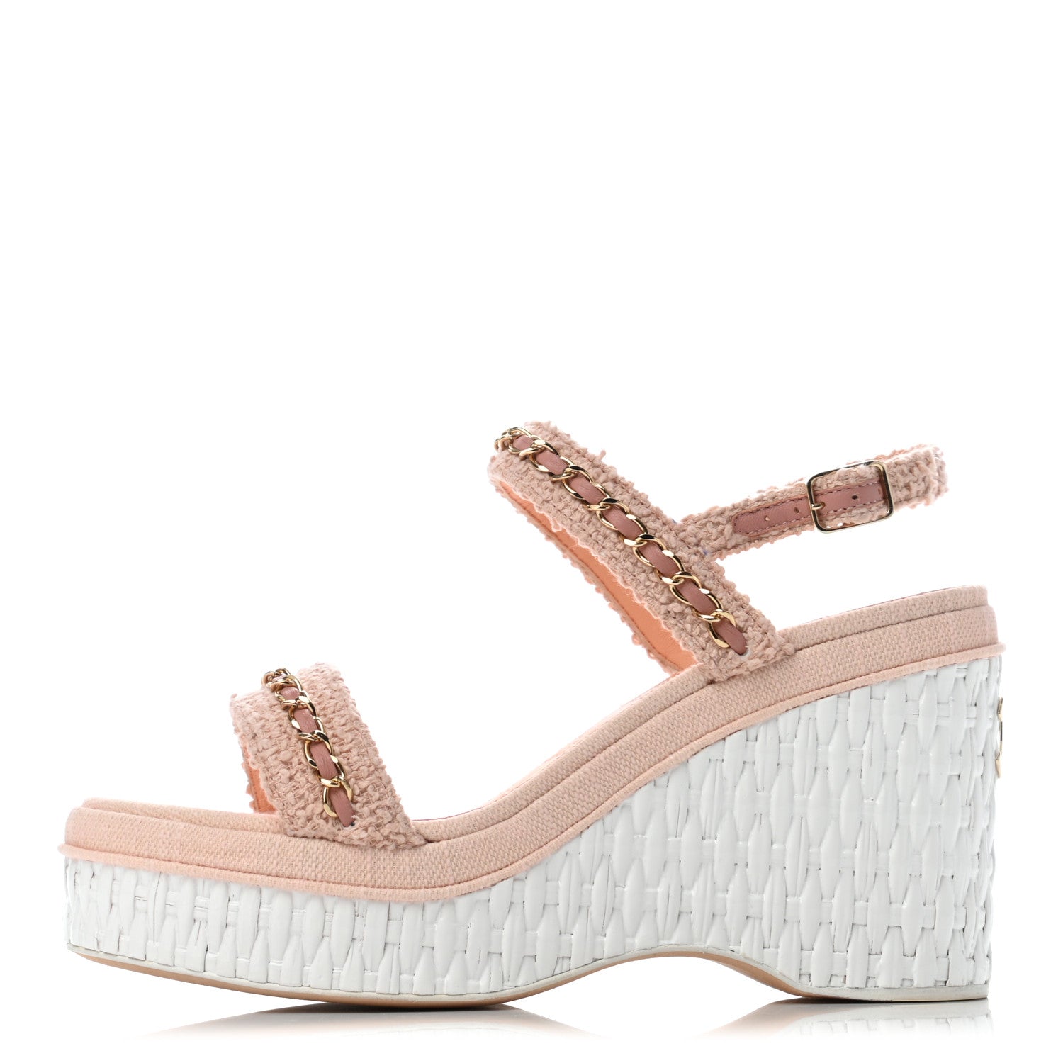 Chanel Tweed Chain Platform Sandals 37.5 Light Pink 1 of 8