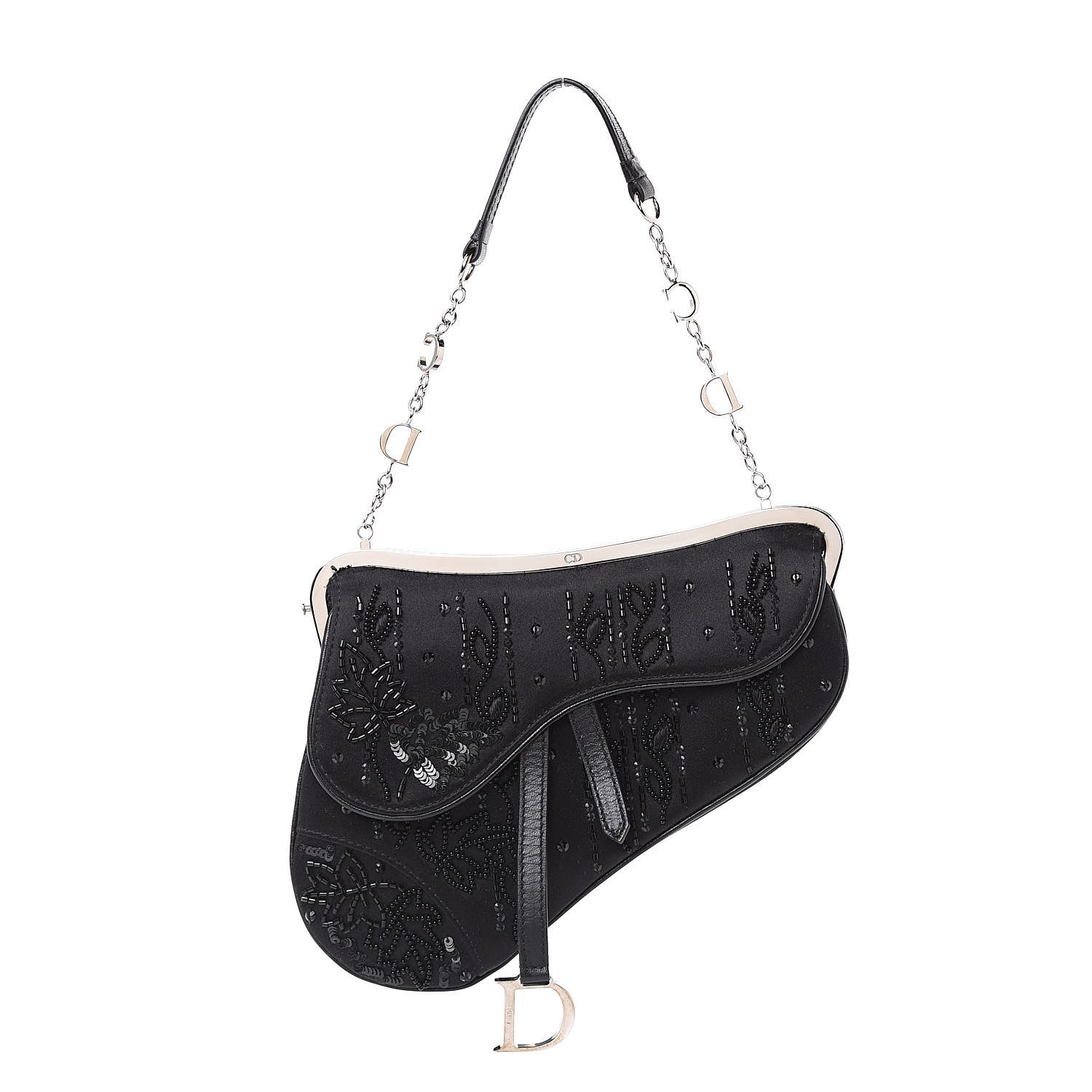 Christian Dior Satin Bead Embroidered Mini Frame Saddle Black 1 of 8