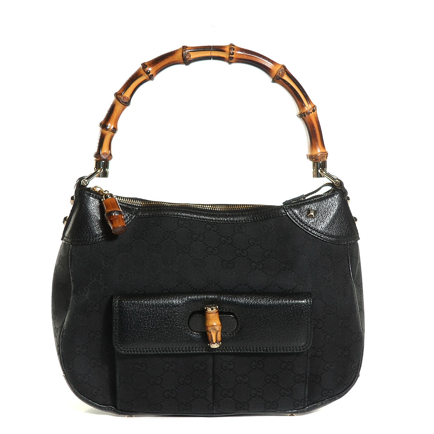 Gucci Monogram Bamboo Medium Top Handle Bag Black 1 of 7