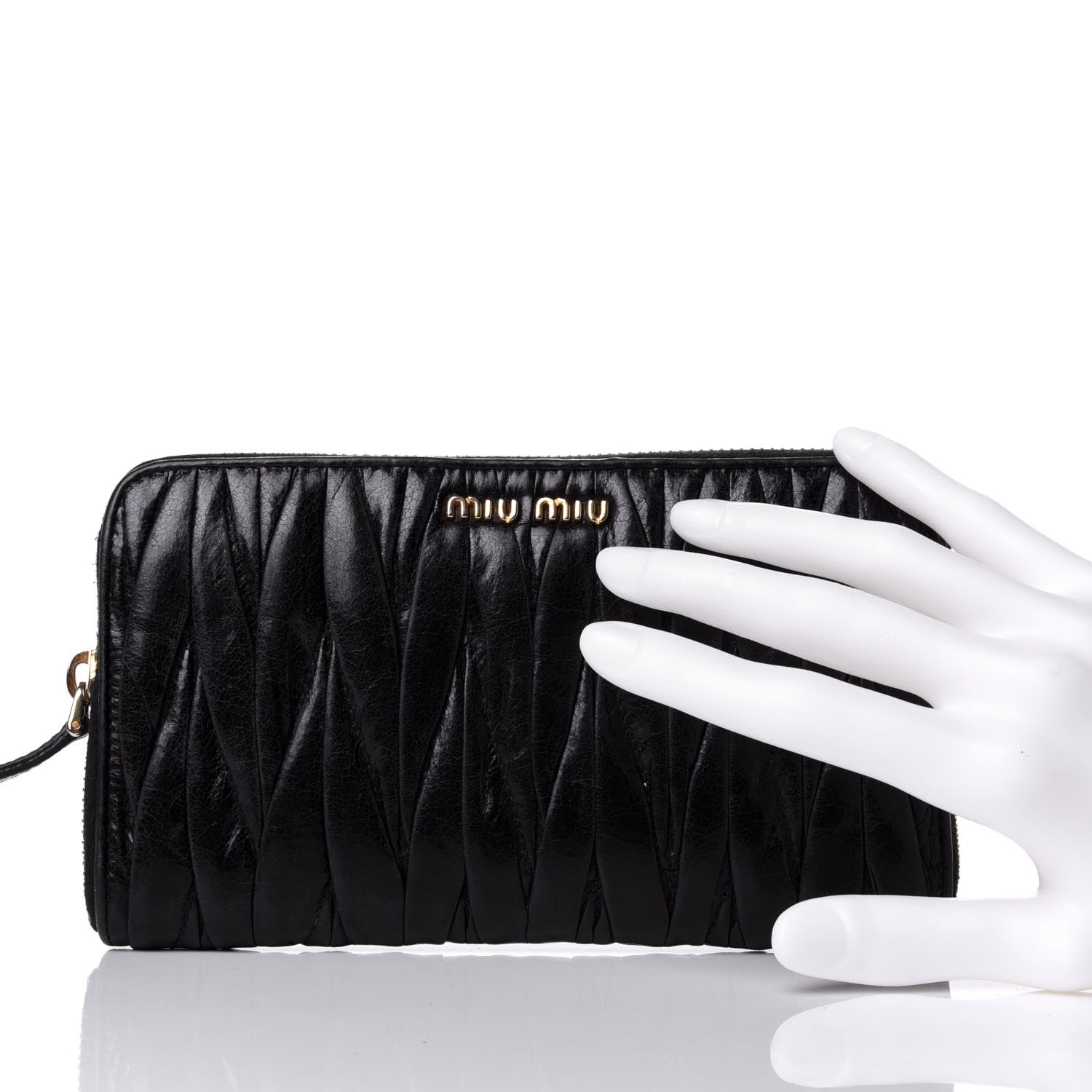 Miu Miu Nappa Matelasse Lux Zip Around Wallet Black 2 of 8