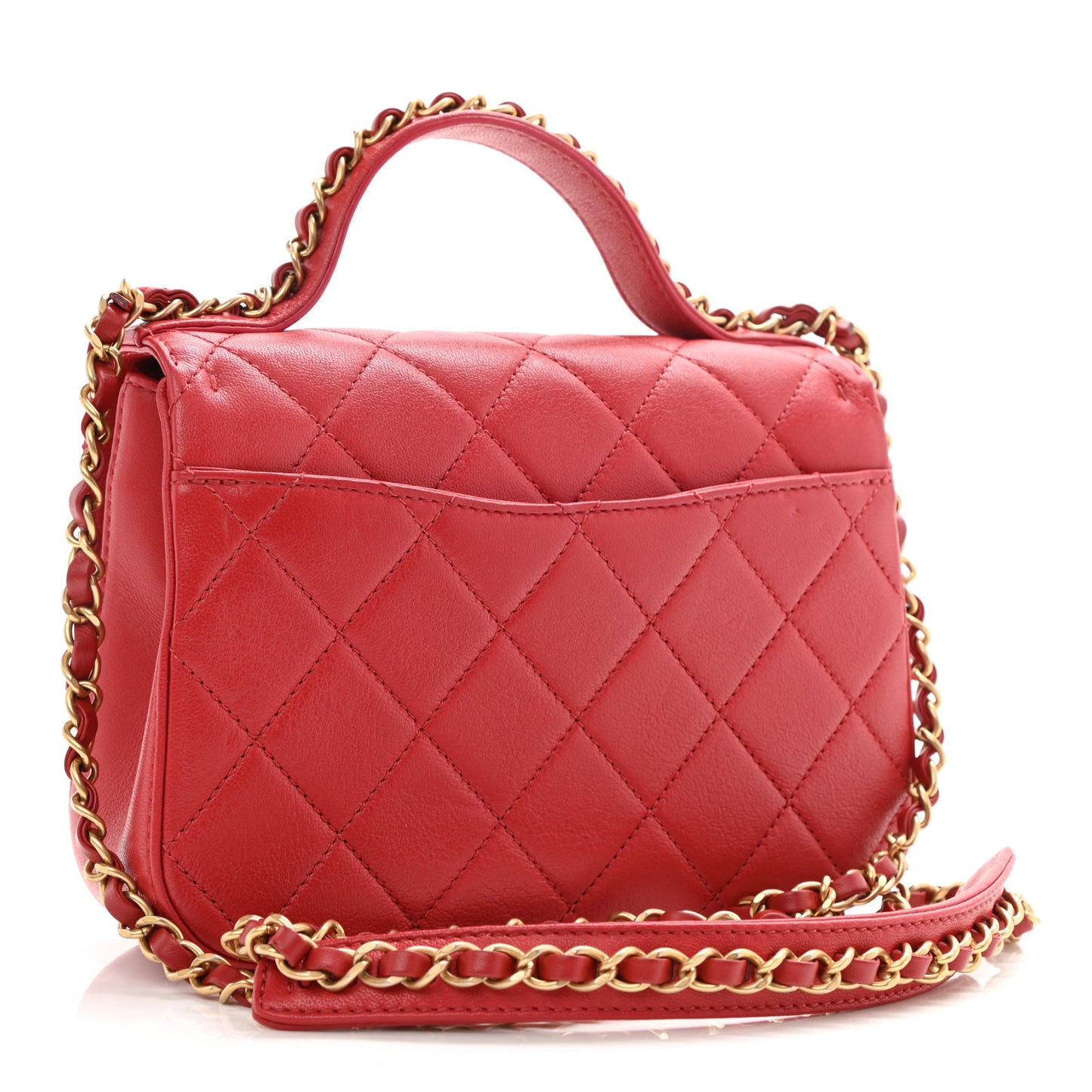 Lambskin Quilted Small Chain Infinity Top Handle Flap Dark Red