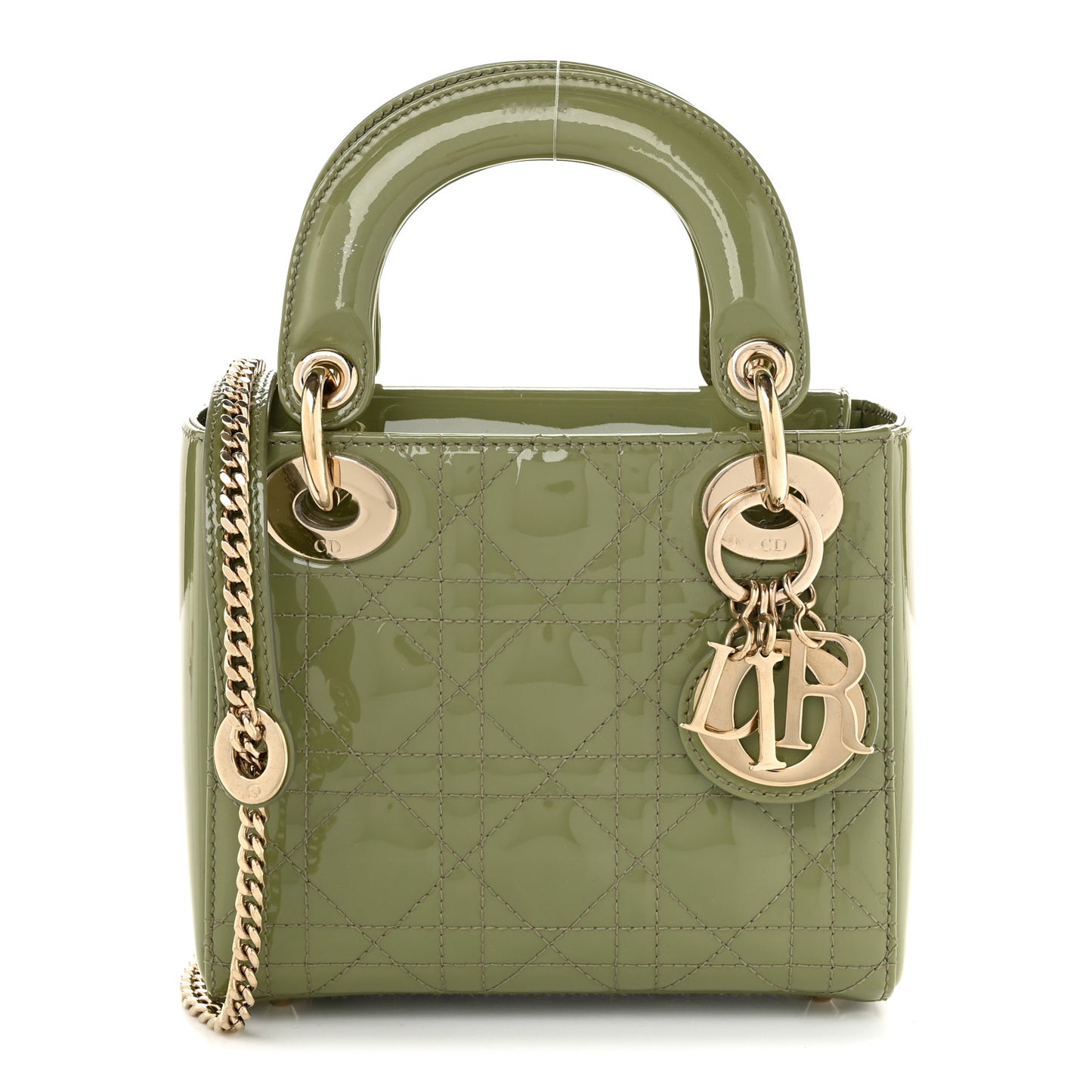 Patent Cannage Mini Lady Dior Dusty Green