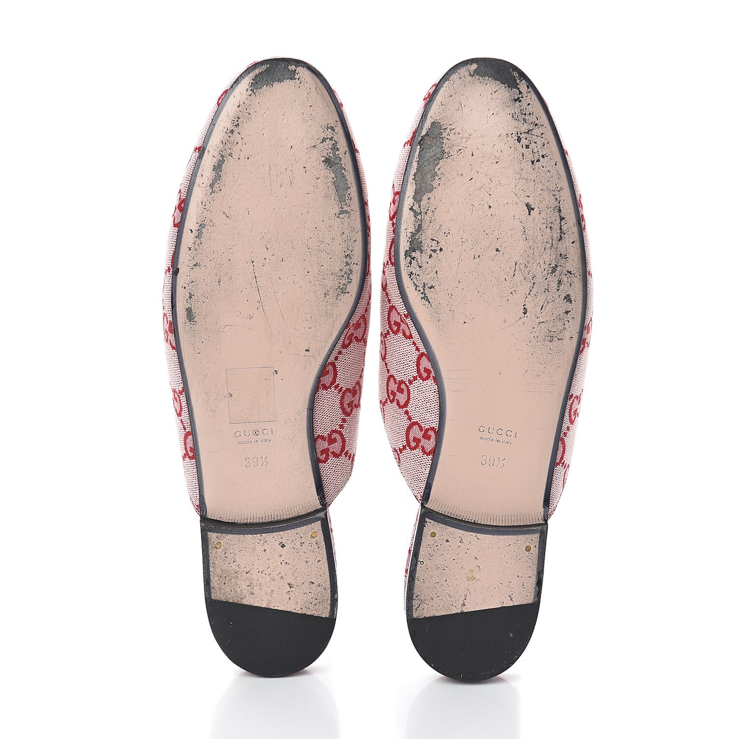 Canvas GG Monogram Horsebit Womens Princetown Slippers 39.5 Gardenia Hibiscus Red