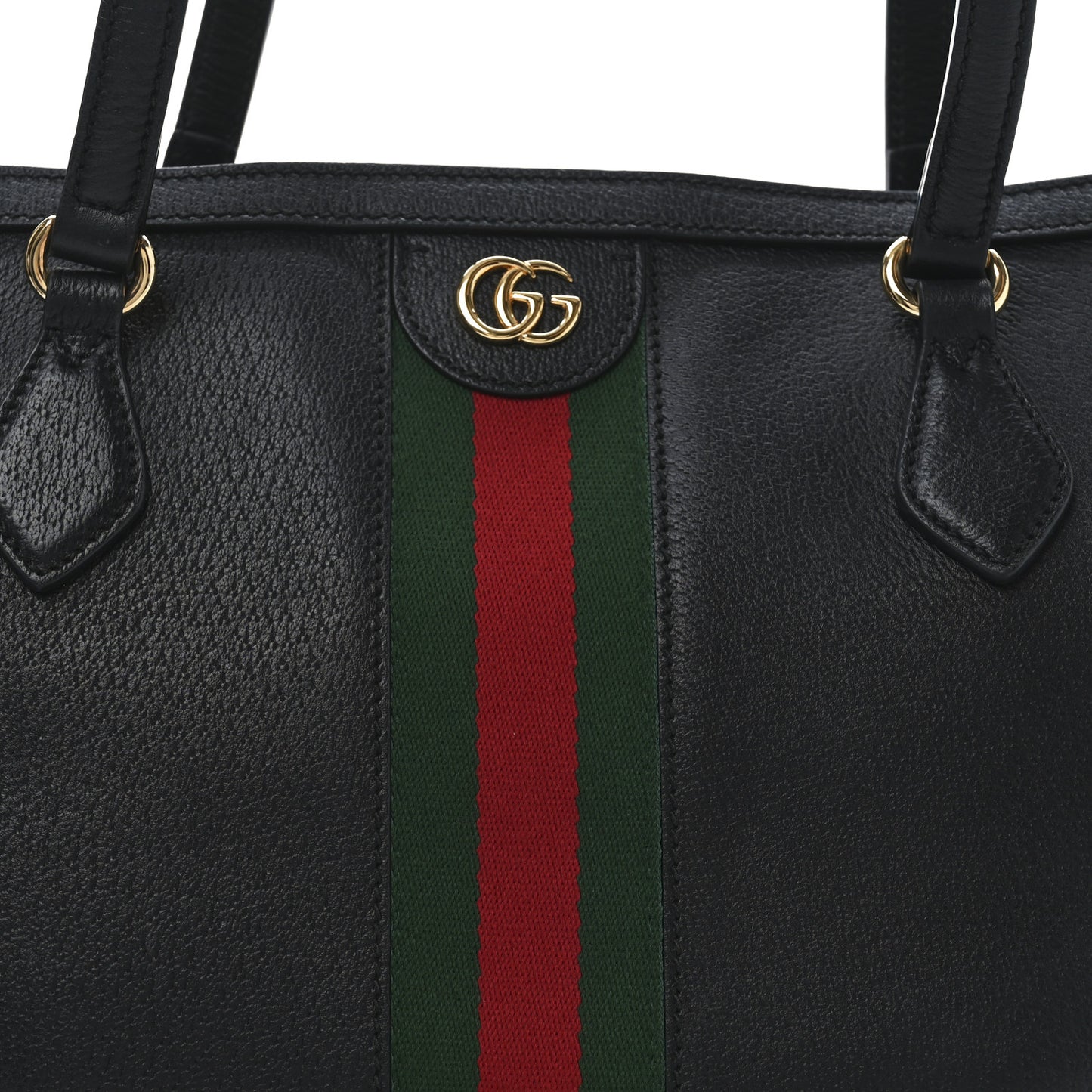 Textured Calfskin Web Medium Ophidia Shopping Tote Black