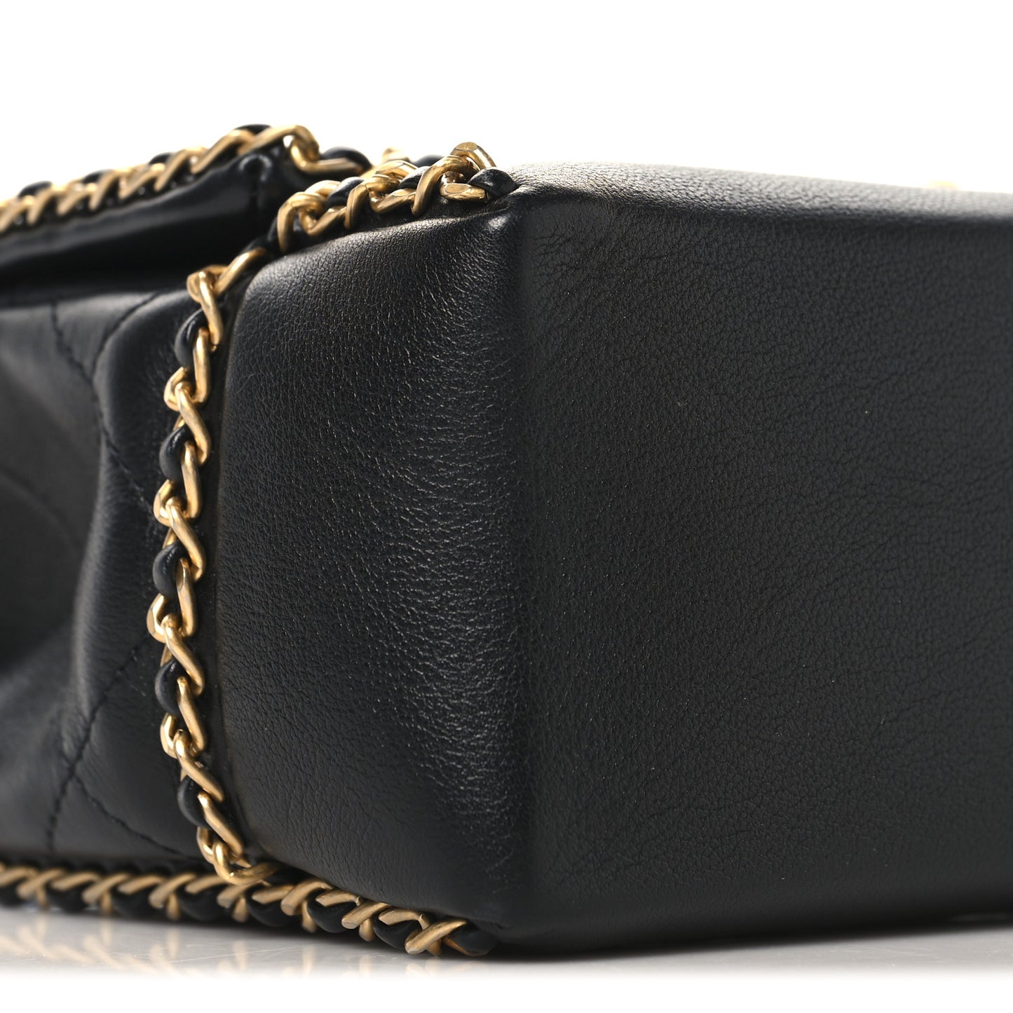 Calfskin Stitched Chain Flap Black