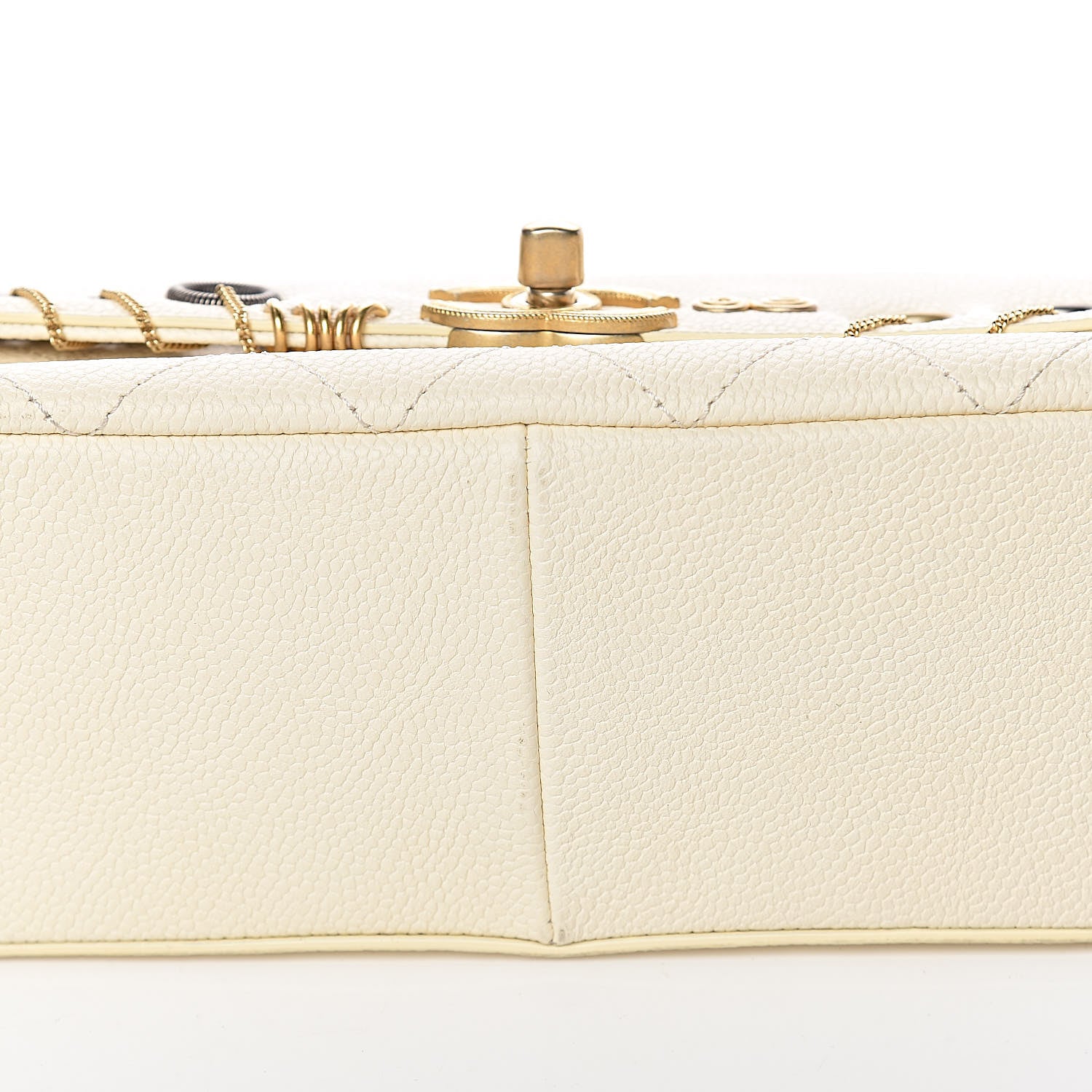 Chanel Caviar Quilted Grommet Embellished Small Piercing Chic Flap Bag Ivory 9 of 12