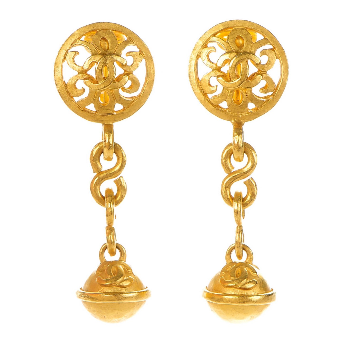 CC Clip On Drop Earrings Gold