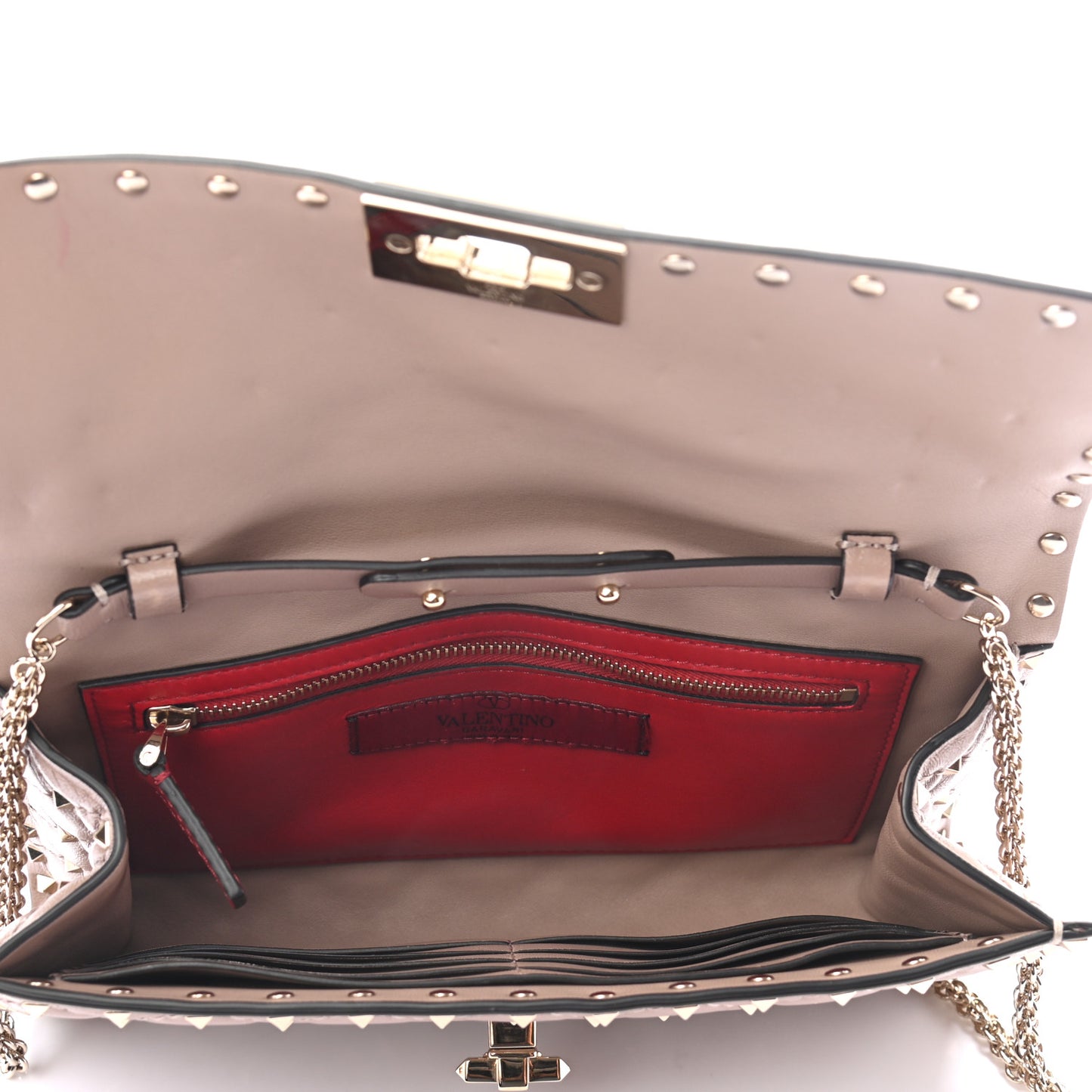 Lambskin Rockstud Spike Wallet on Chain Poudre