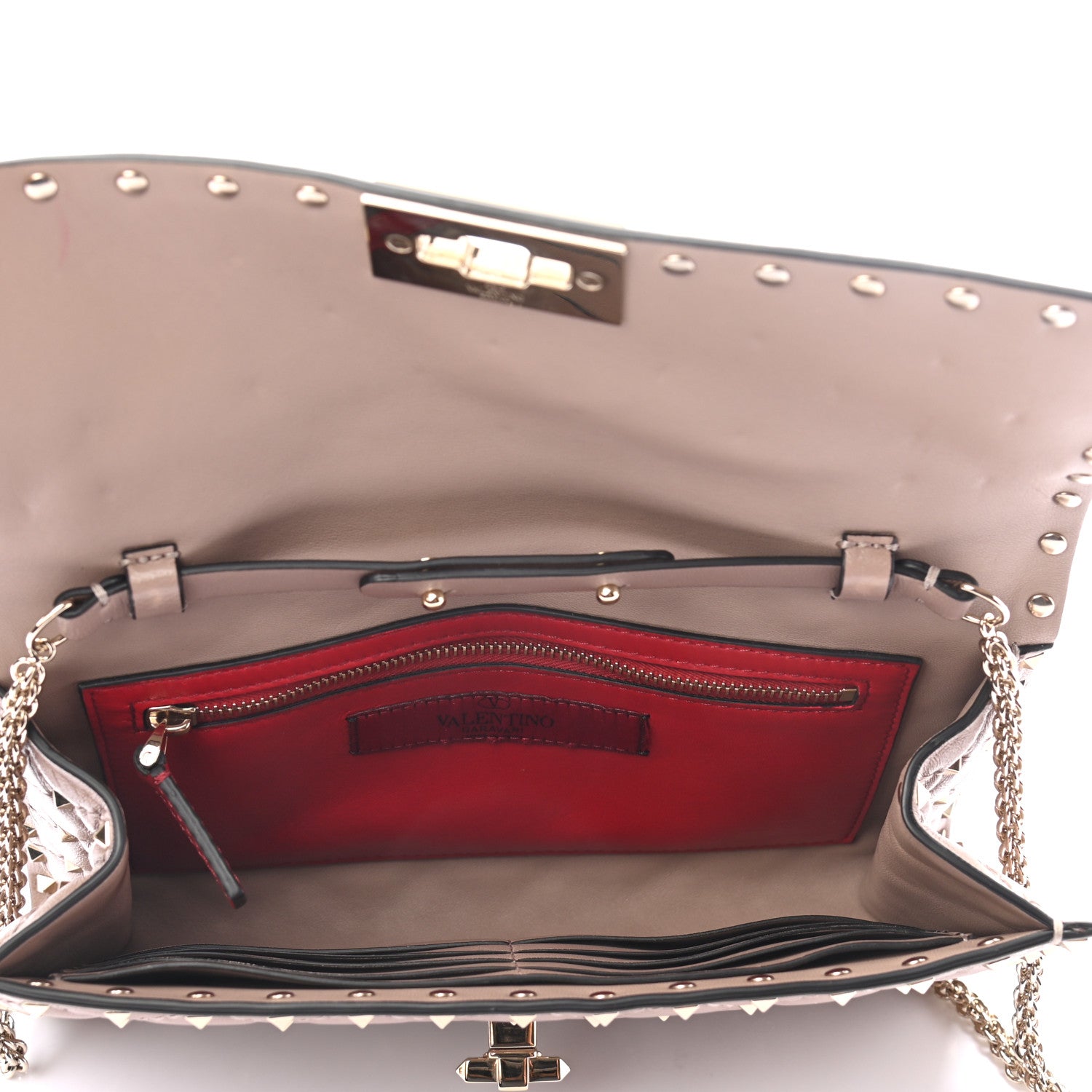 Valentino Garavani Lambskin Rockstud Spike Wallet on Chain Poudre 5 of 11