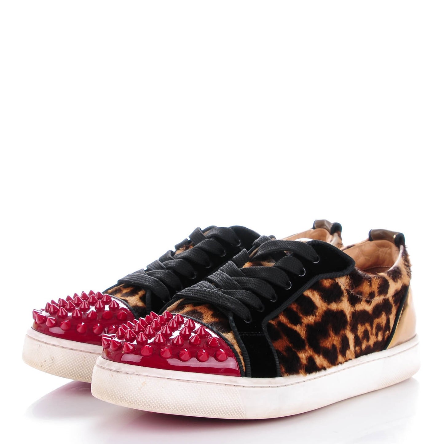 Canvas Leopard Print Louis Junior Spikes Flat Sneakers 36 Red