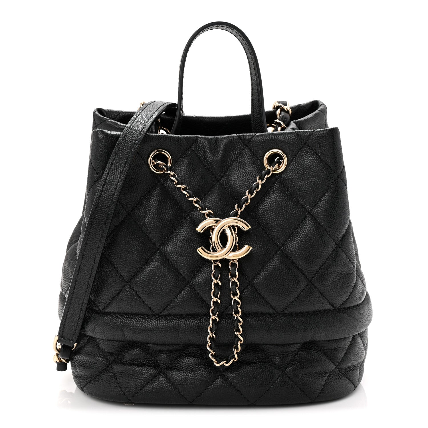 Chanel Caviar Quilted Rolled Up Bucket Drawstring Bag Black 1 of 10