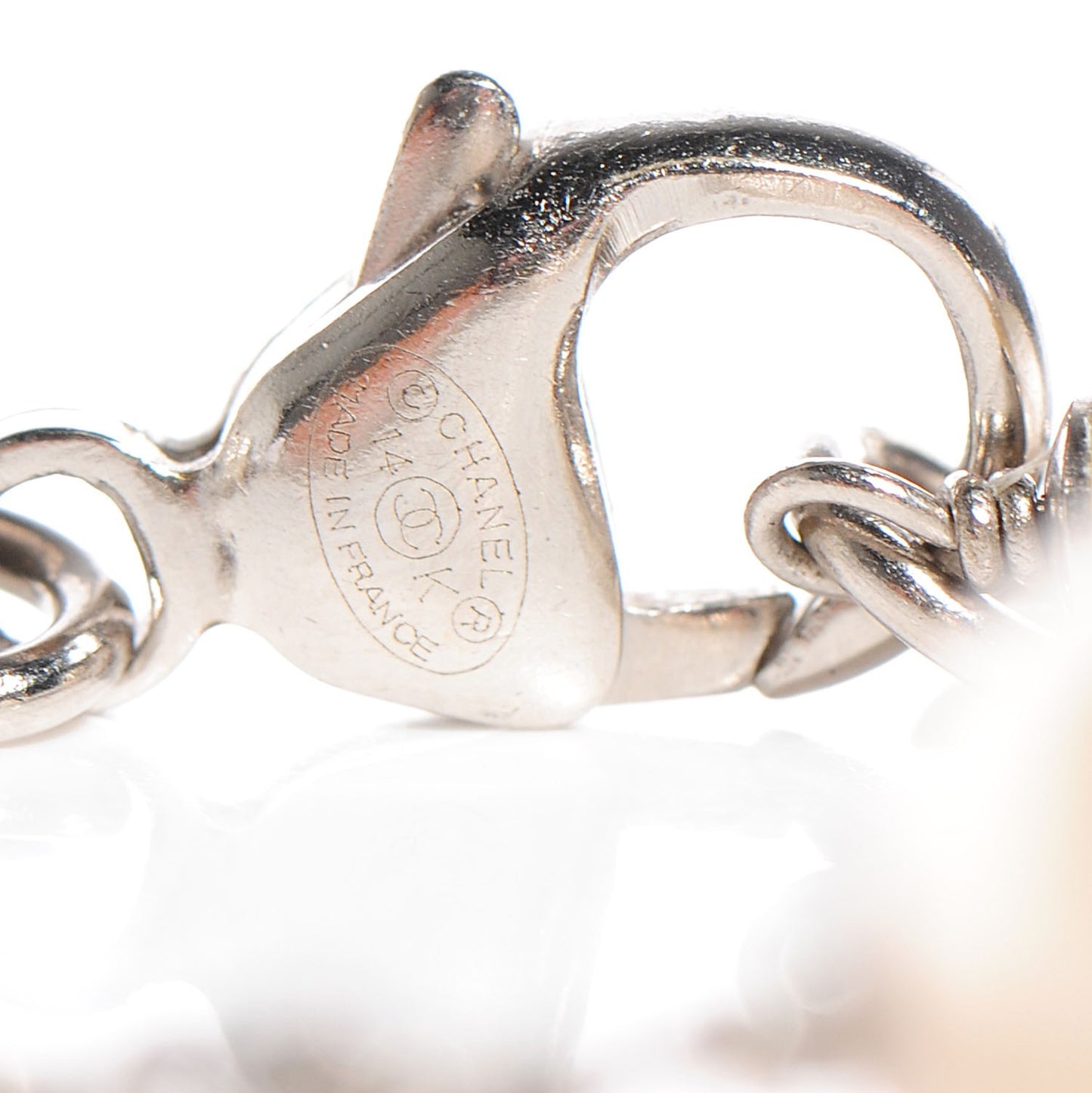 Pearl Crystal CC Charm Bracelet Silver