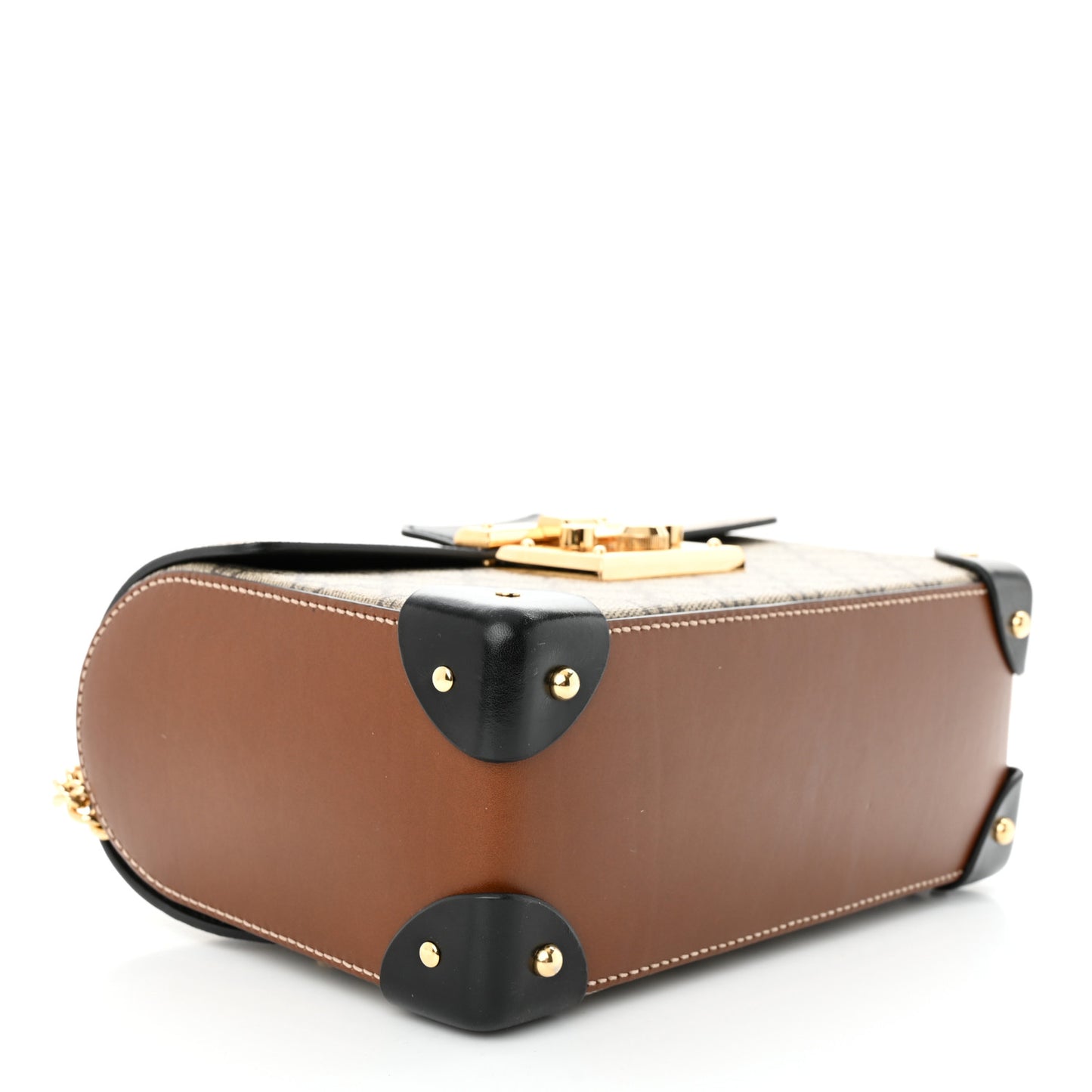 GG Supreme Monogram Small Padlock Bamboo Shoulder Bag Beige Black Cuir