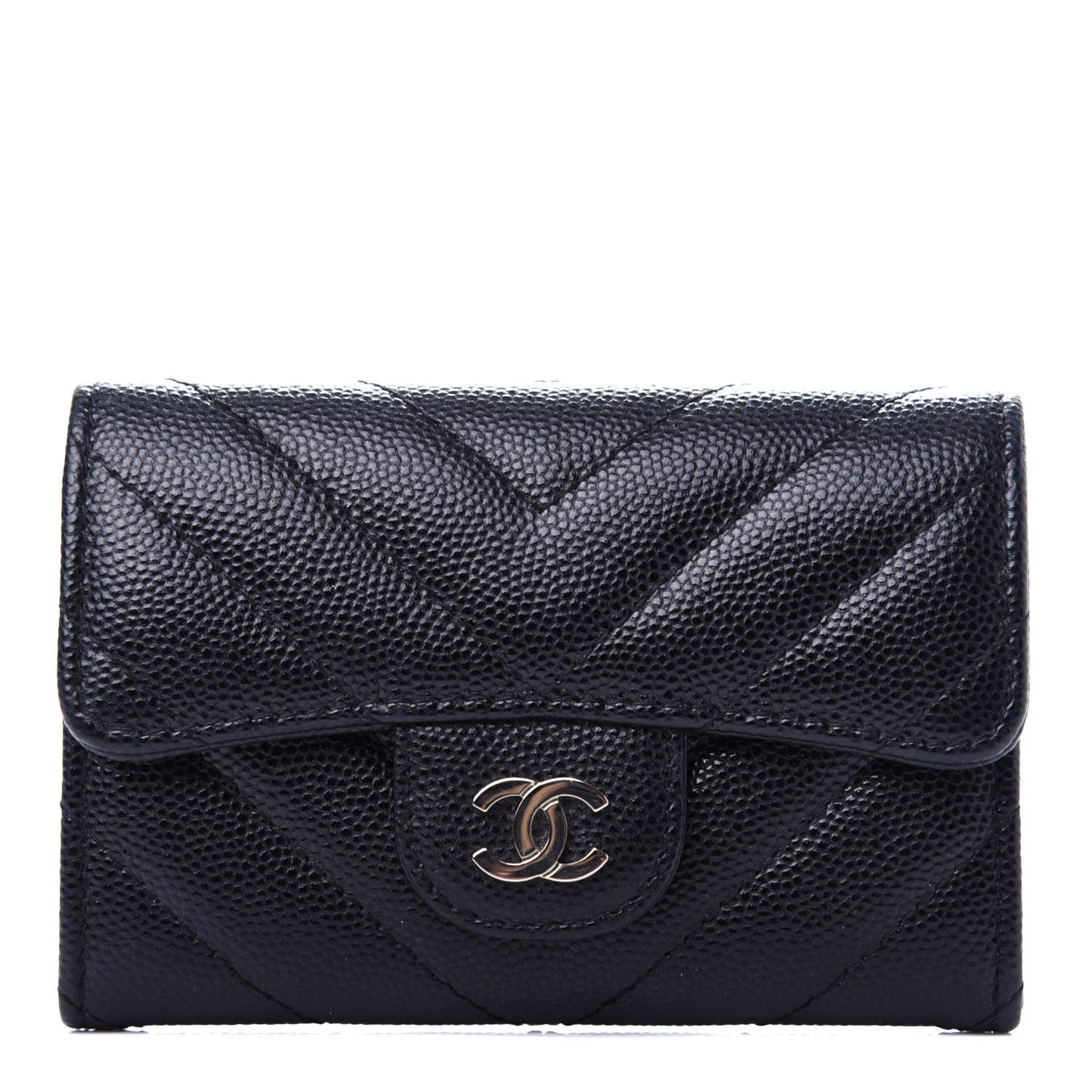 Caviar Chevron Quilted Flap Card Holder Black