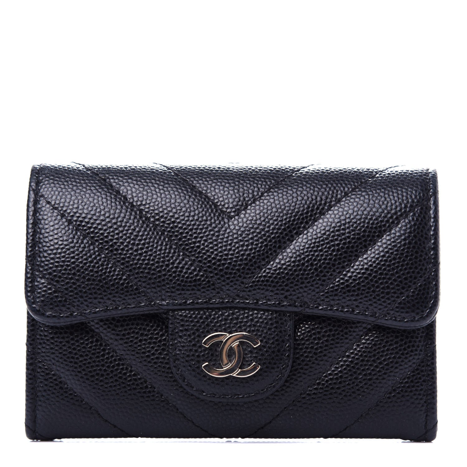 Chanel Caviar Chevron Quilted Flap Card Holder Black 1 of 9