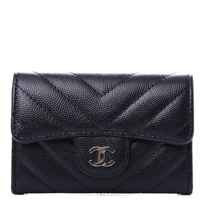 Chanel Caviar Chevron Quilted Flap Card Holder Black 1 of 9