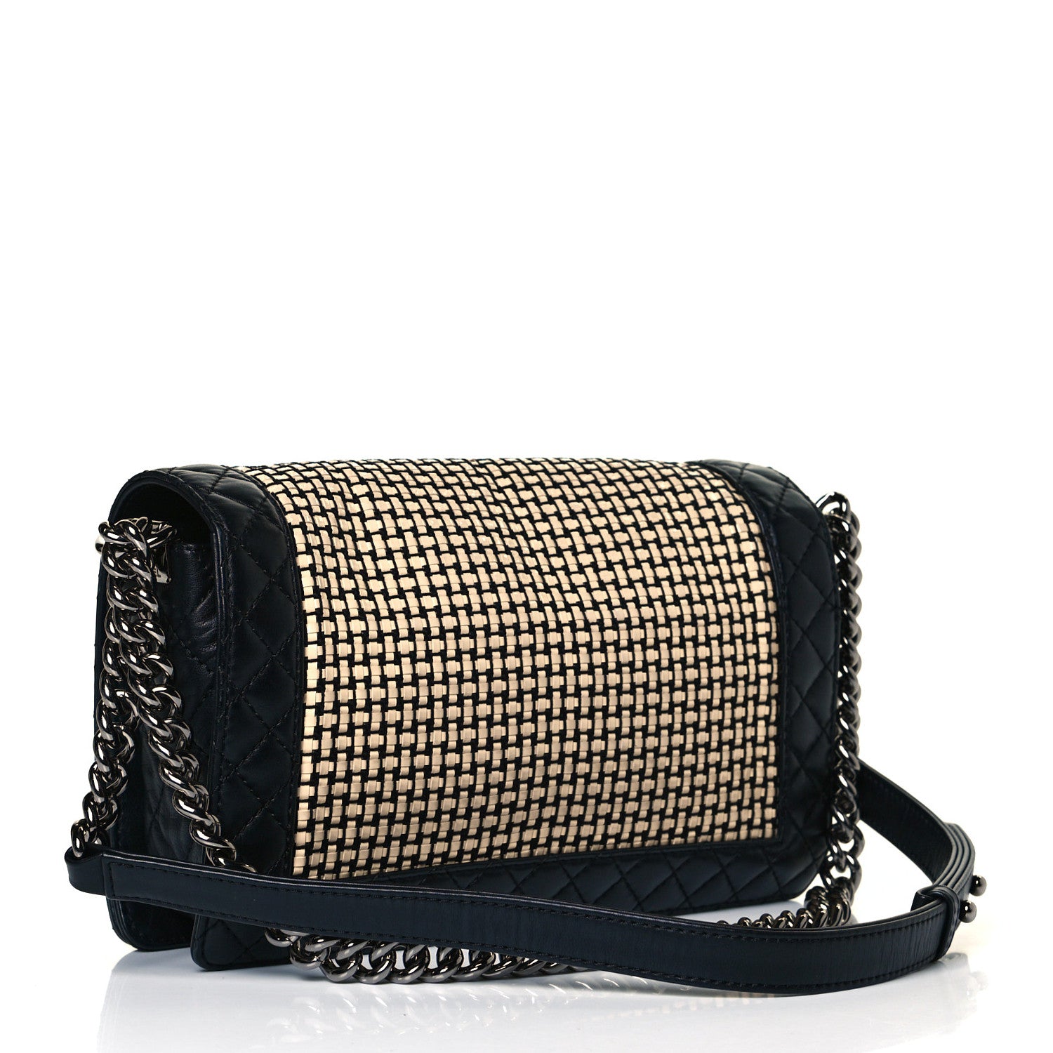 Chanel Calfskin Woven Medium Boy Reverso Flap Black 2 of 11