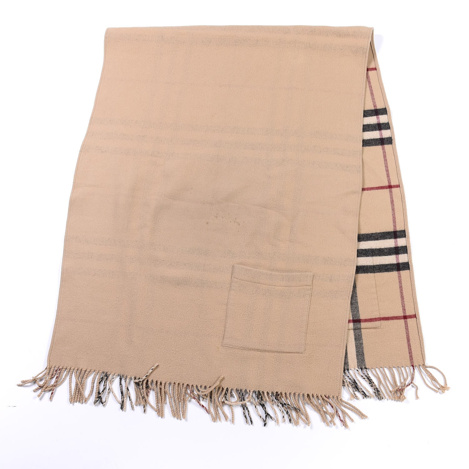 Burberry Merino Wool Cashmere Giant Check Helene Pocket Stole Natural 2 of 4