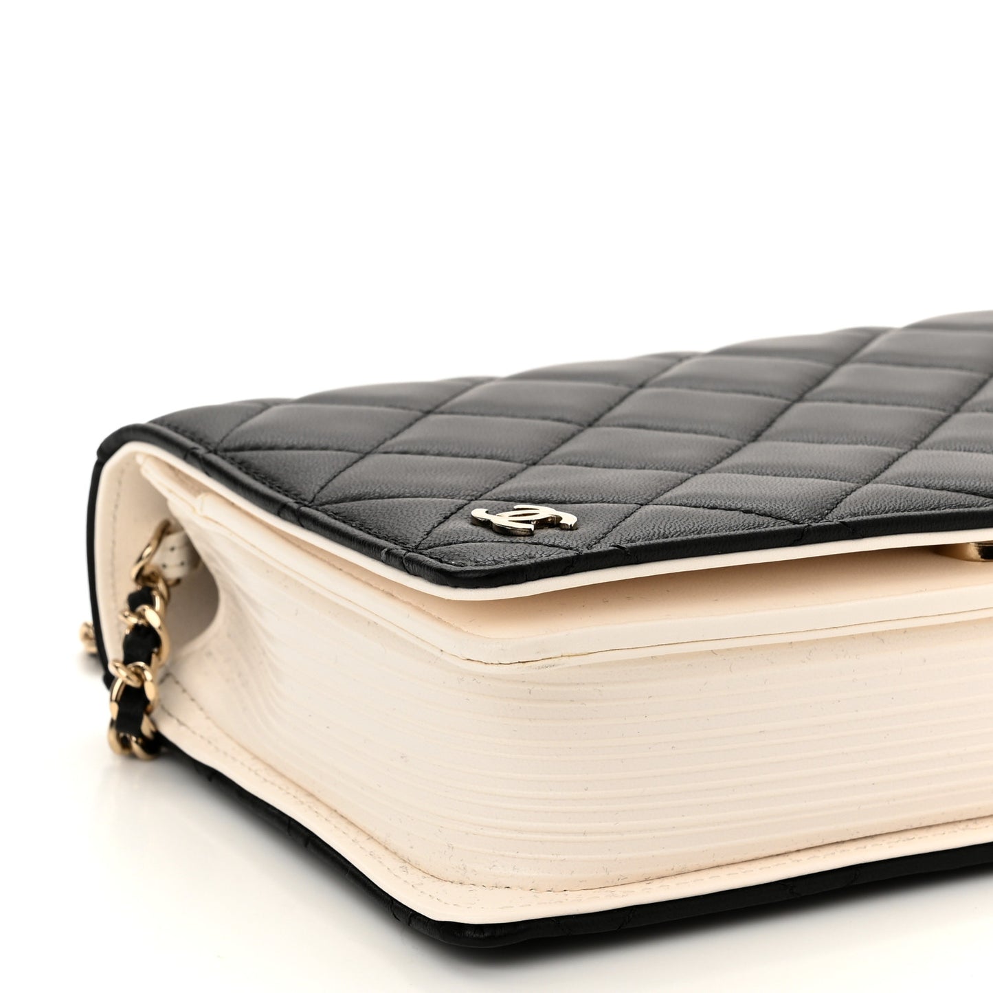 Lambskin Quilted Book Wallet On Chain WOC Black