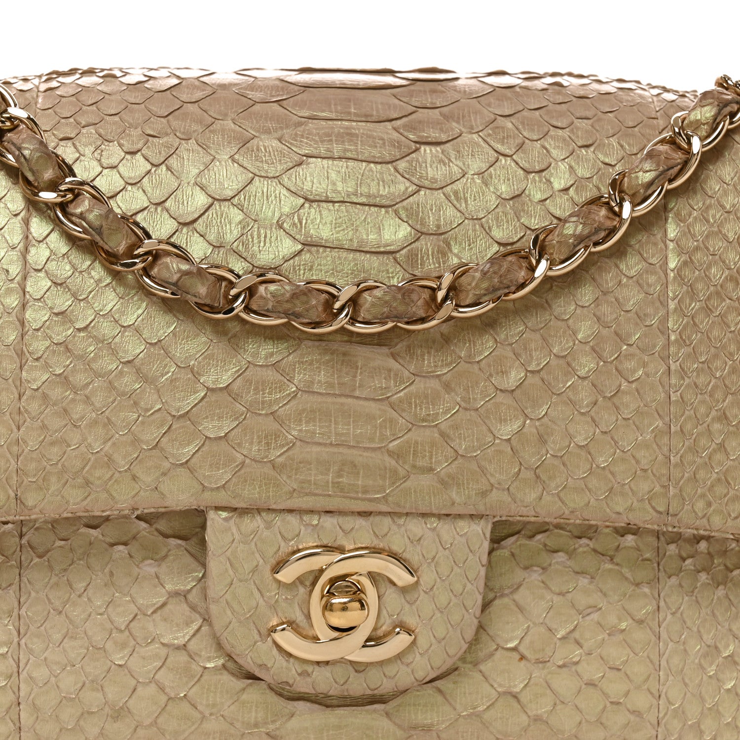 Chanel Metallic Snakeskin Medium Double Flap Light Beige 8 of 11