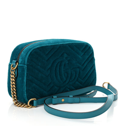Gucci Velvet Matelasse Small GG Marmont Chain Shoulder Bag Pavone Cyan 3 of 10