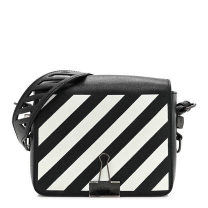 Off-White Saffiano Striped Diag Binder Clip Bag Black White 1 of 10