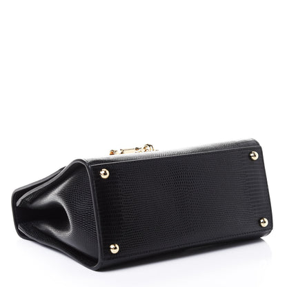 Dolce & Gabbana Lizard Calfskin Embossed Small Monica Top Handle Bag Black 3 of 4