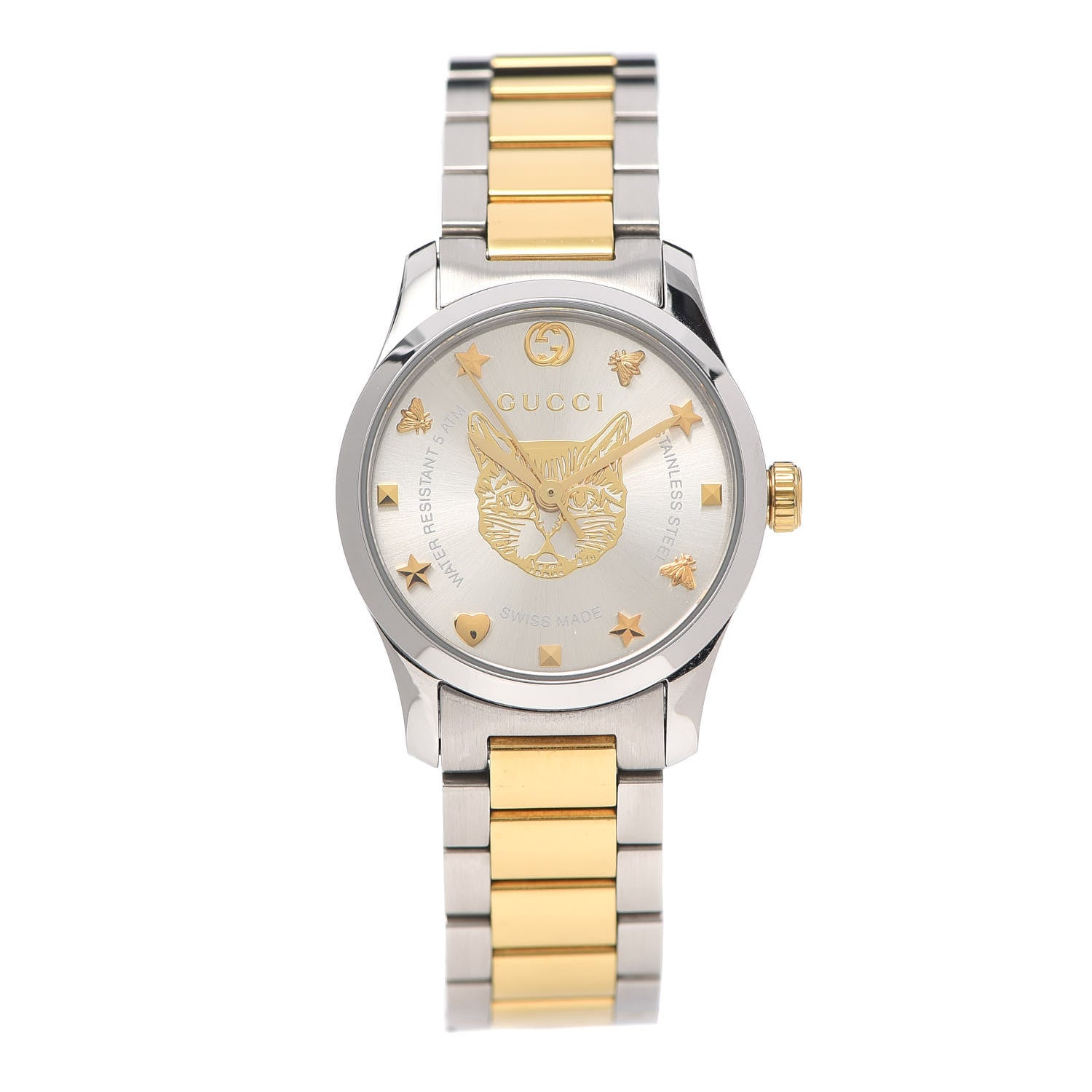 Gucci Stainless Steel 27mm G-Timeless Two Tone Cat Quartz Watch 1 of 6