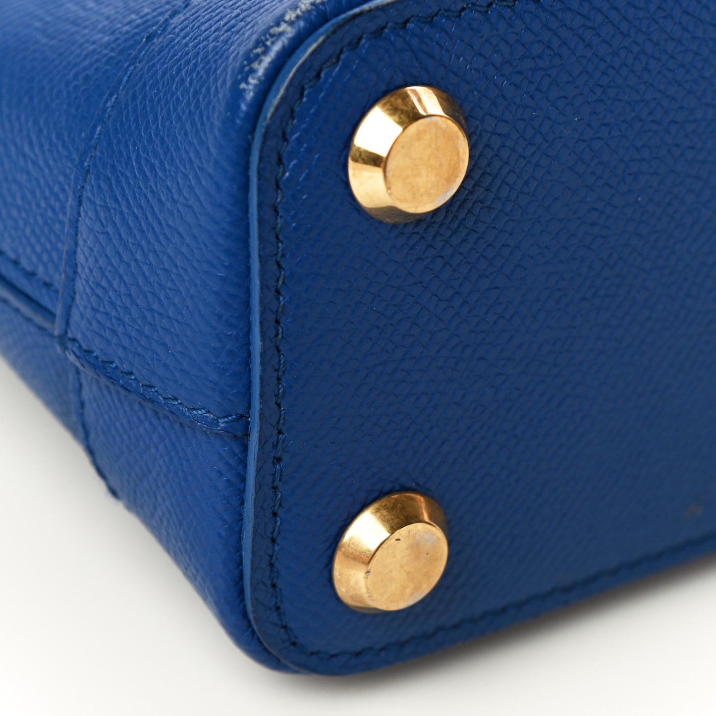 Signature Grained Calfskin Logo XXS Ville Top Handle Bag Bleu Roi White