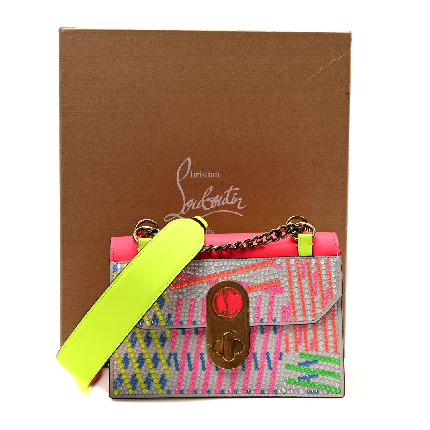 Christian Louboutin Calfskin Suede Crystal Embellished Small Elisa Snow Yellow Multicolor 10 of 10