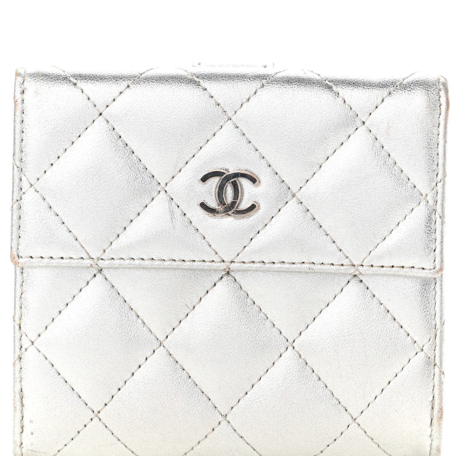 Chanel Metallic Lambskin Quilted Compact French Flap Wallet Silver 9 of 9