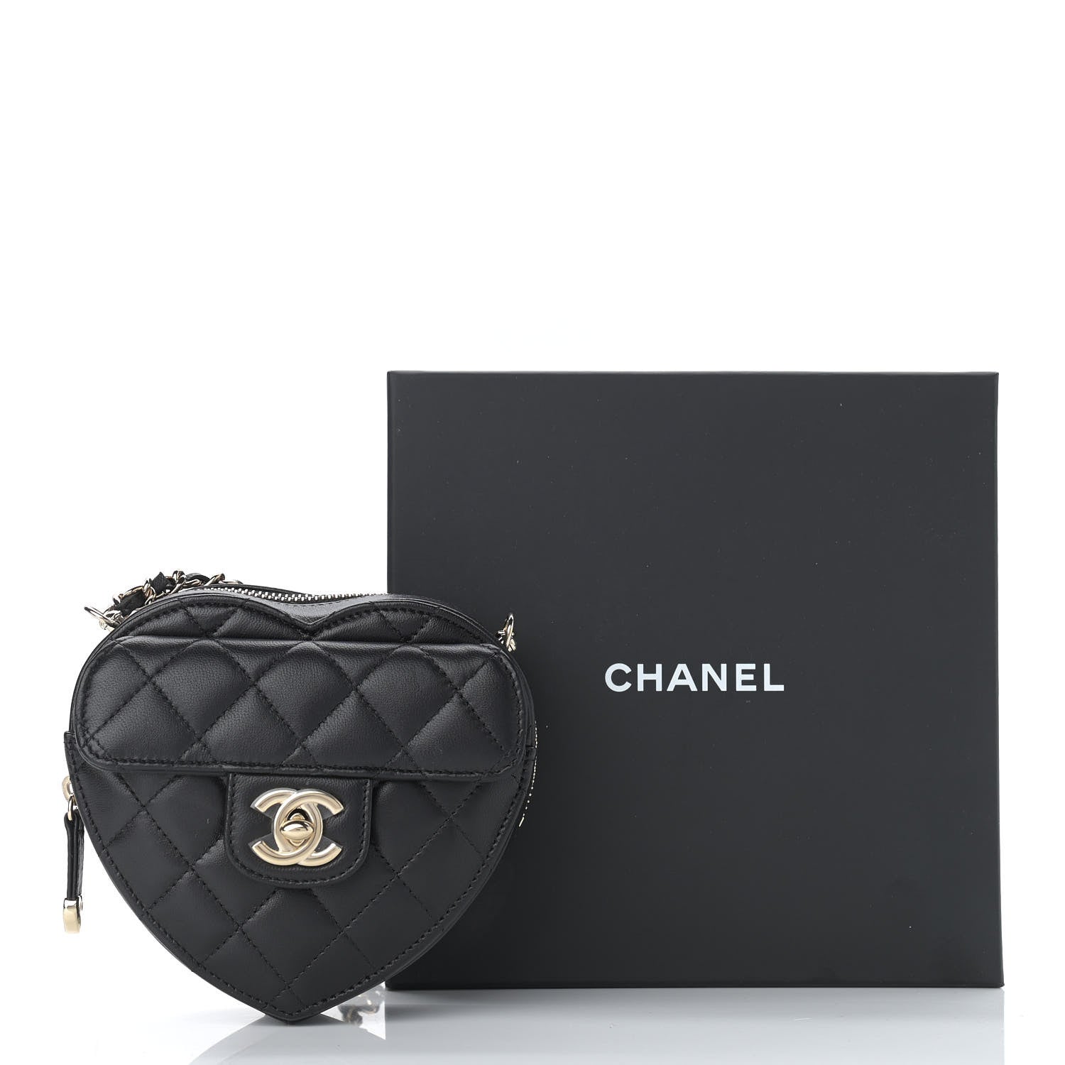 Chanel Lambskin Quilted CC In Love Heart Clutch With Chain Black 11 of 11