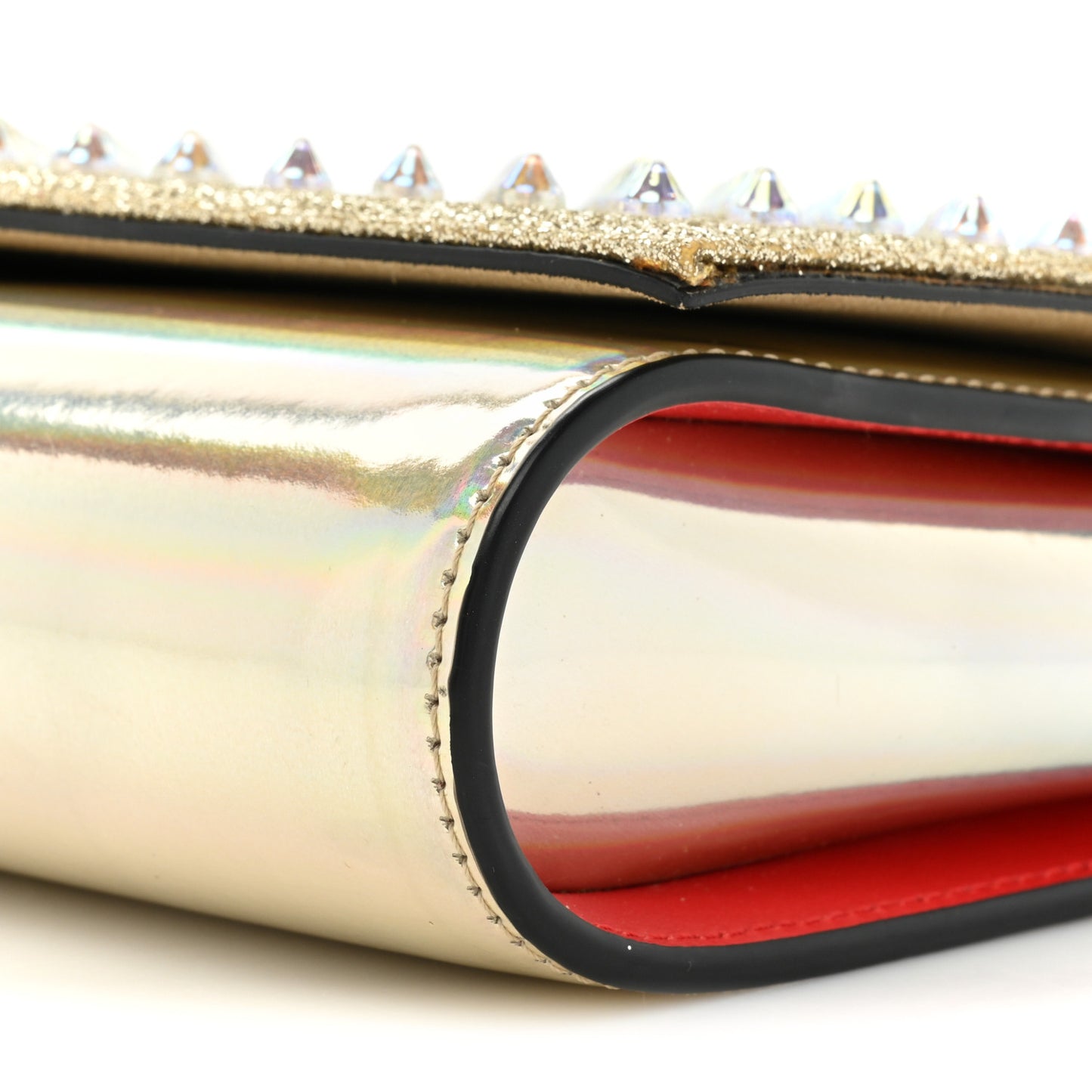 Glitter Metallic Patent Calfskin Psychic Spikes Paloma Clutch Gold