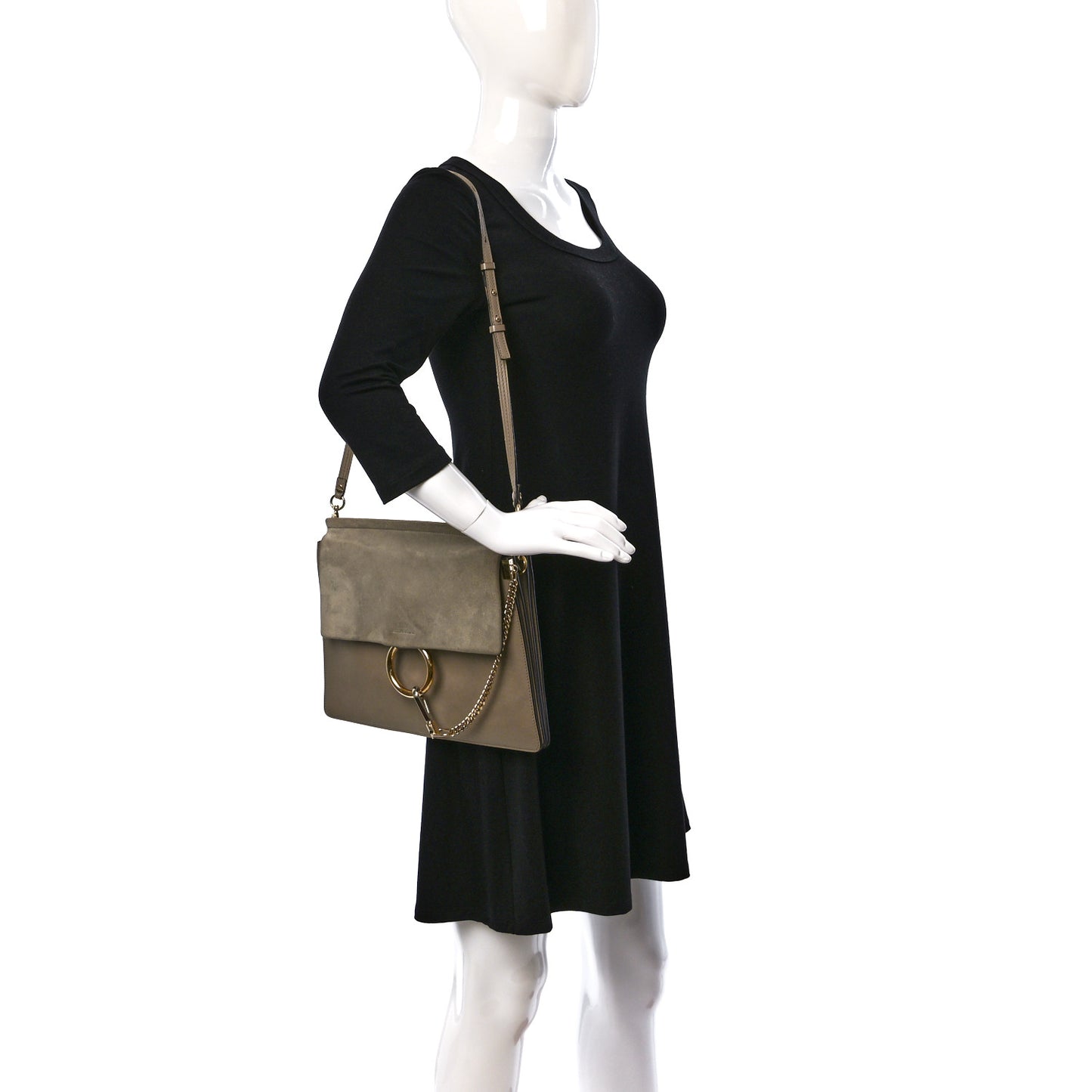 Calfskin Suede Medium Faye Shoulder Bag Motty Grey