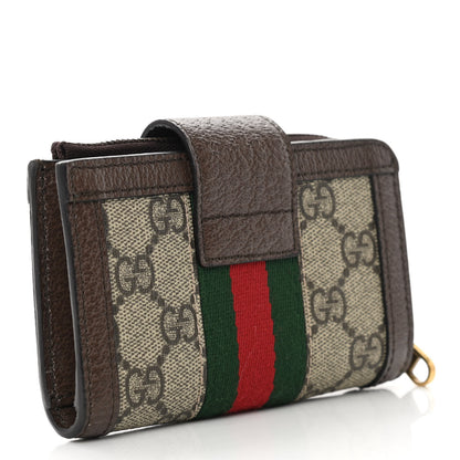 Gucci GG Supreme Monogram Textured Dollar Calfskin Web Ophidia Overlay Zip Around Card Case Wallet Beige Ebony New Acero 3 of 12