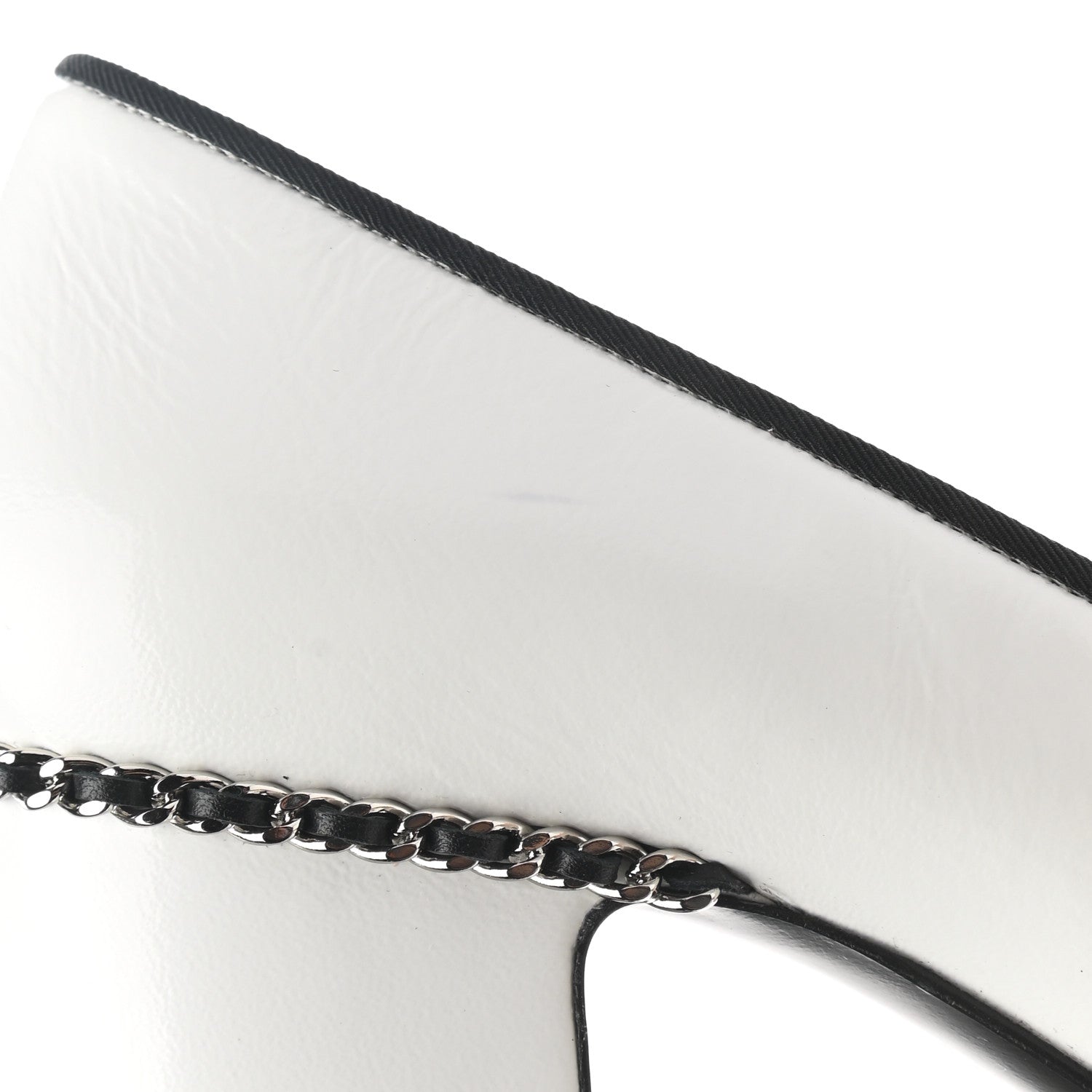 Chanel Laminated Lambskin Grosgrain Chain CC Cap Toe Pumps 37.5 White Black 9 of 10