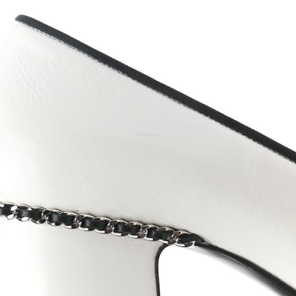 Chanel Laminated Lambskin Grosgrain Chain CC Cap Toe Pumps 37.5 White Black 9 of 10