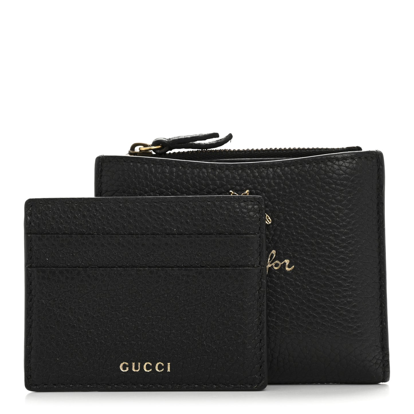 Pebbled Calfskin Animalier Card Case Wallet Black