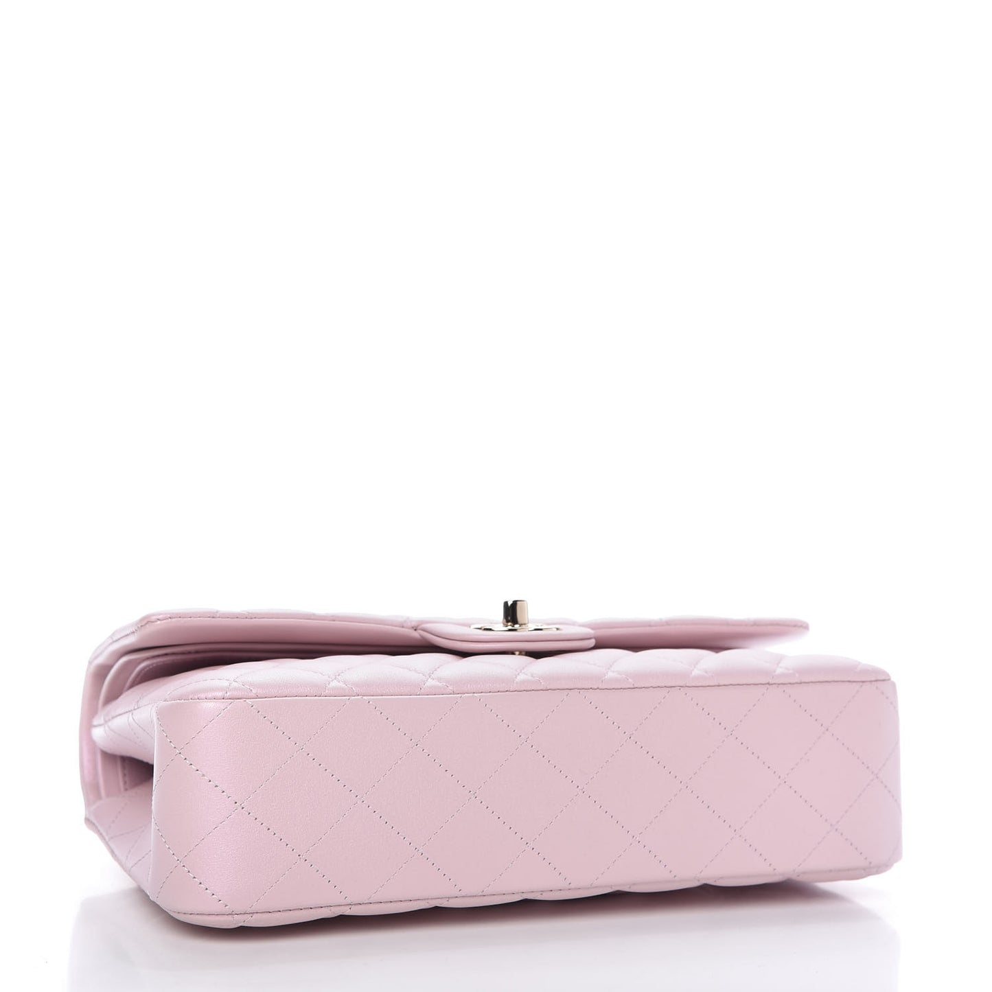 Iridescent Calfskin Quilted Medium Double Flap Light Pink