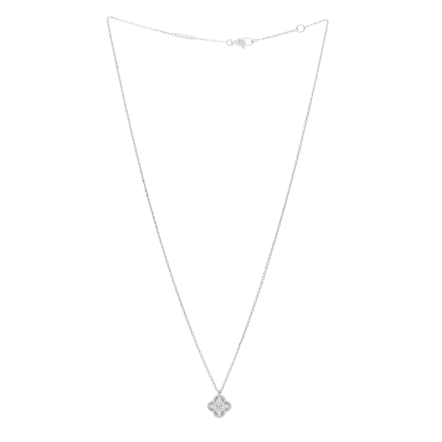 18K White Gold Diamond Sweet Alhambra Pendant Necklace