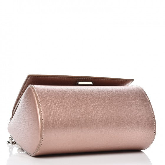 Metallic Calfskin Mini Pandora Box Chain Crossbody Bag Light Pink