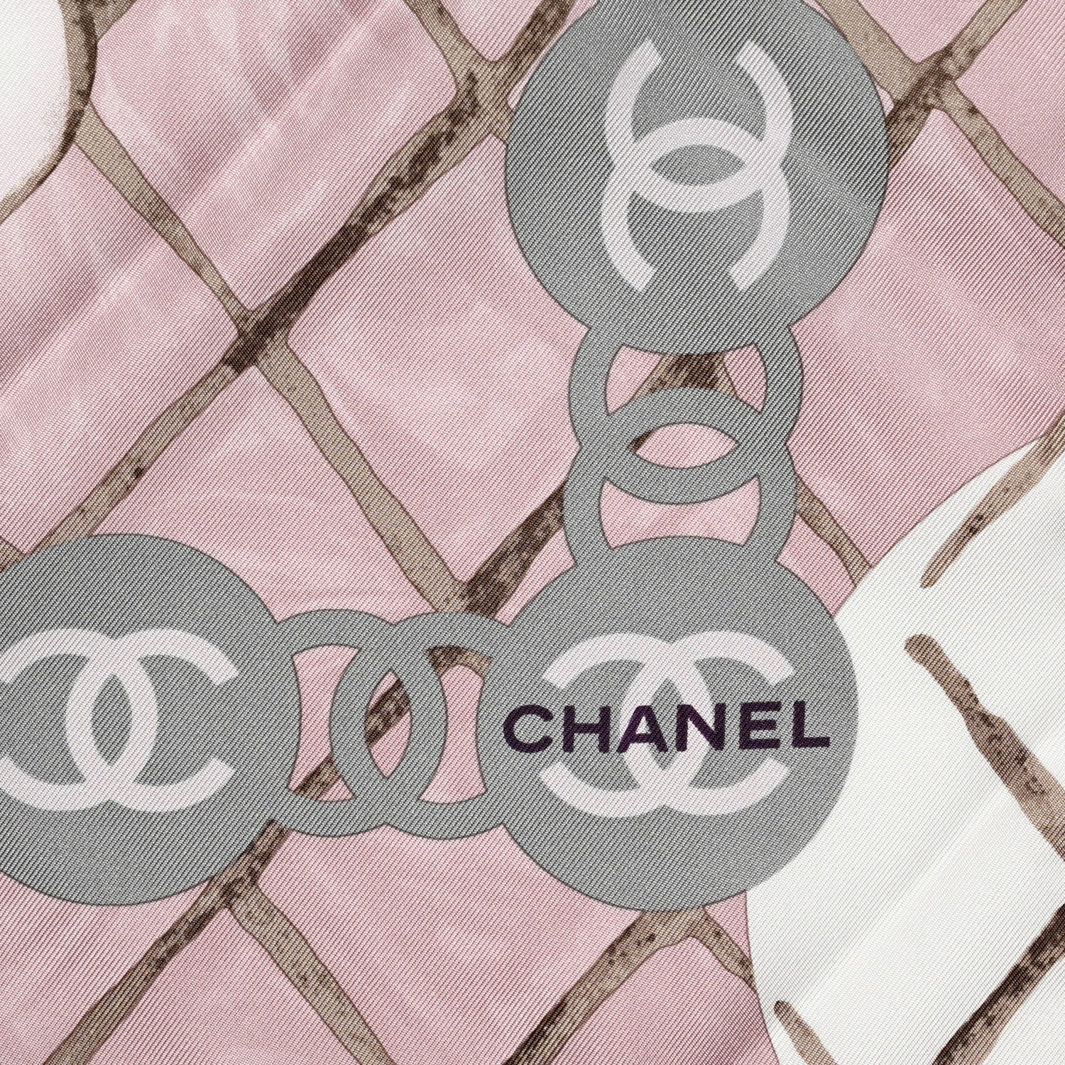 Chanel Silk CC Logo Camellia Scarf White Pink 3 of 6