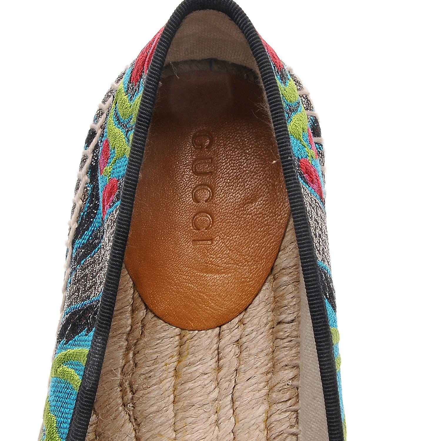 Gucci Tapestry Brocade Blind For Love Espadrilles 37.5 Acquamarine Green Black 8 of 10