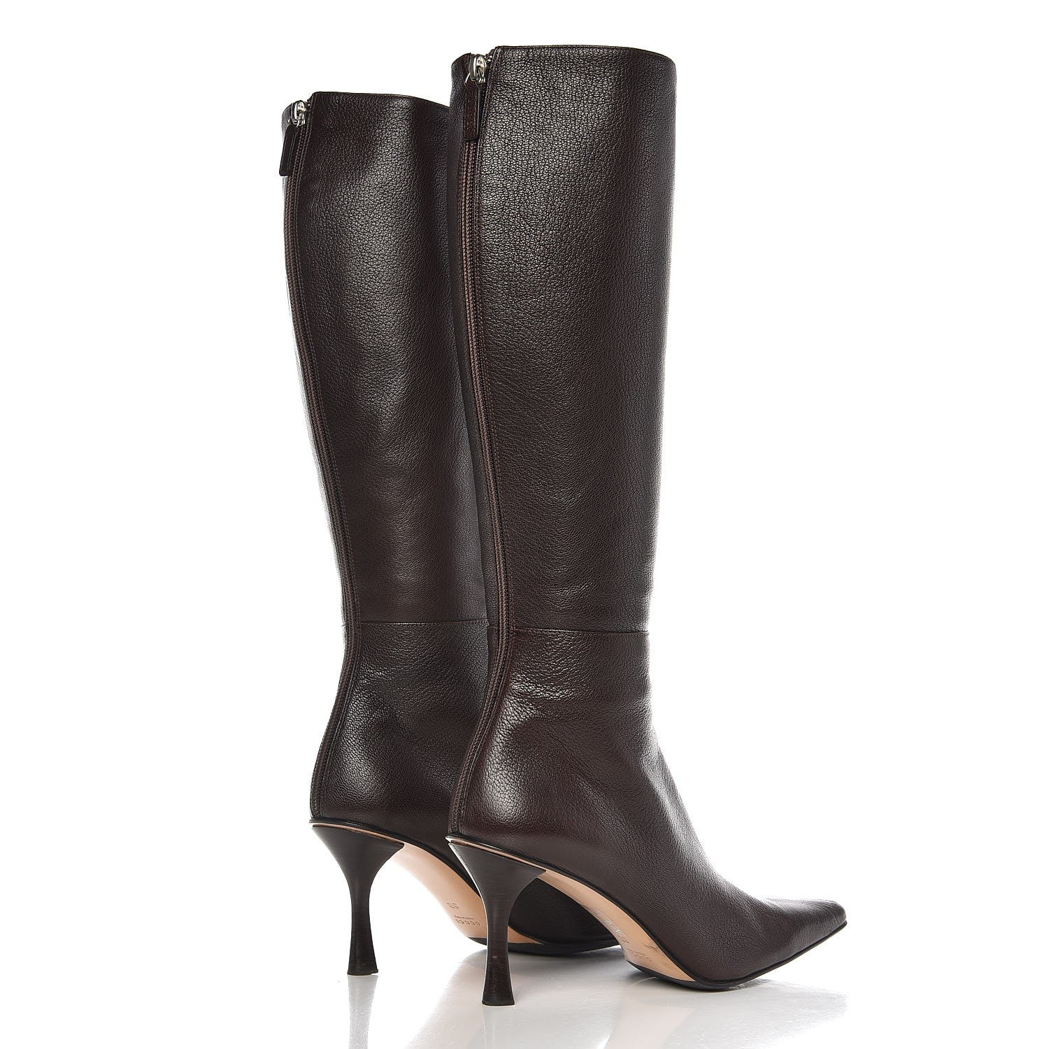 Gucci Grained Calfskin Pointed Toe Knee High Boots 8 Brown 4 of 10