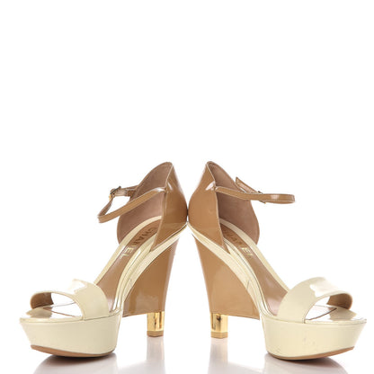 Chanel Patent CC Wedge Sandals 40.5 Nude Beige 5 of 13