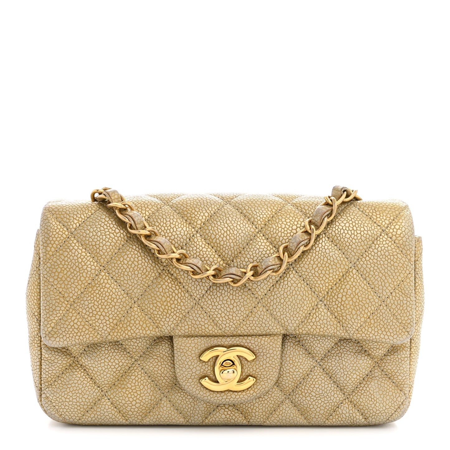Metallic Caviar Quilted Mini Rectangular Flap Gold