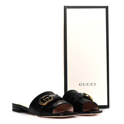 Gucci Malaga Kid GG Marmont Flat Slide Sandals 36 Black 9 of 9