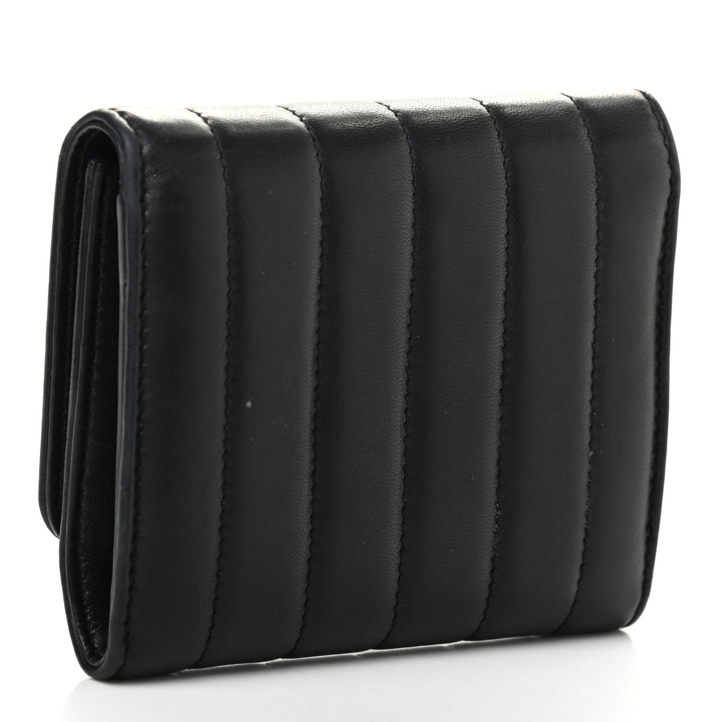 Lambskin Matelasse Monogram Vicky Tri-Fold Wallet Black