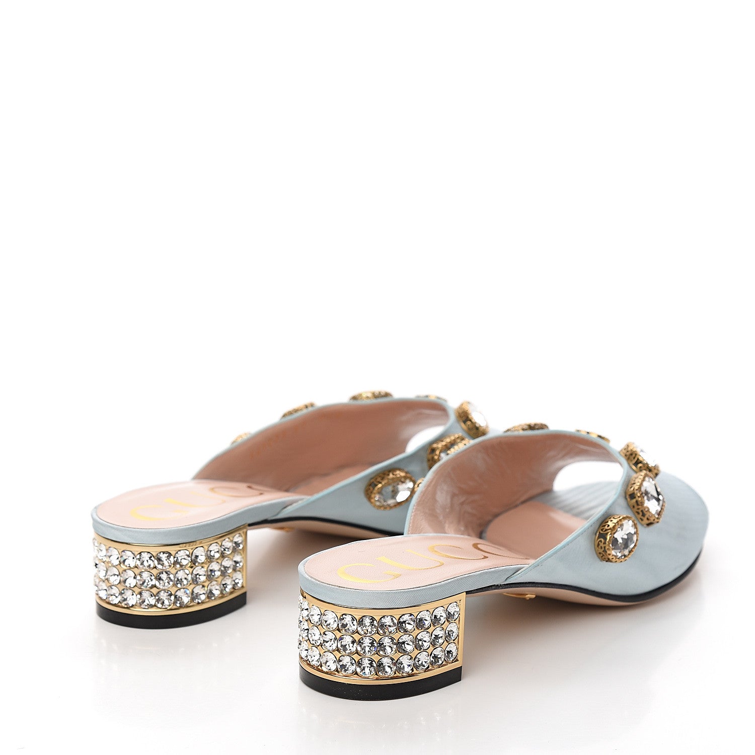 Gucci Moire Fabric Crystal Embellished Lyric Slide Sandals 37 Light Blue 4 of 10